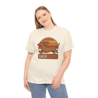 Dachshund Retro 70s Sunset Graphic T-Shirt - Heavy Cotton Classic Fit Tee - Unisex White