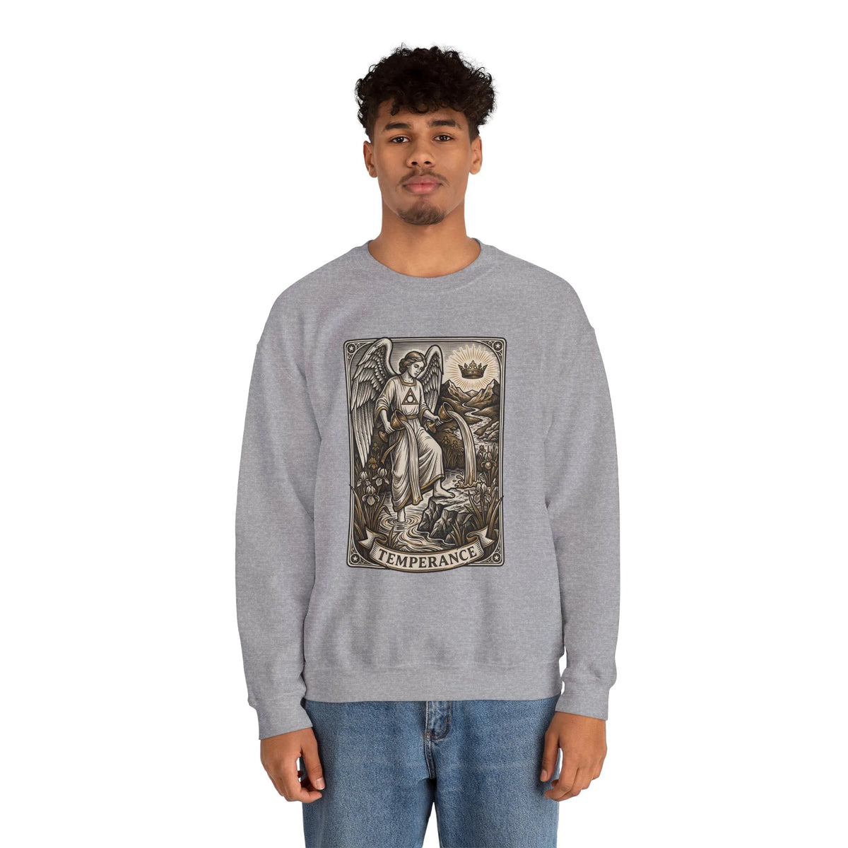 Temperance Tarot Card Angel Sweatshirt - Heavy Blend Fleece Crewneck - Unisex White