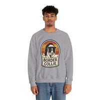 Border Collie Retro Sunset Sweatshirt - Heavy Blend Cotton Blend Crewneck - Unisex White