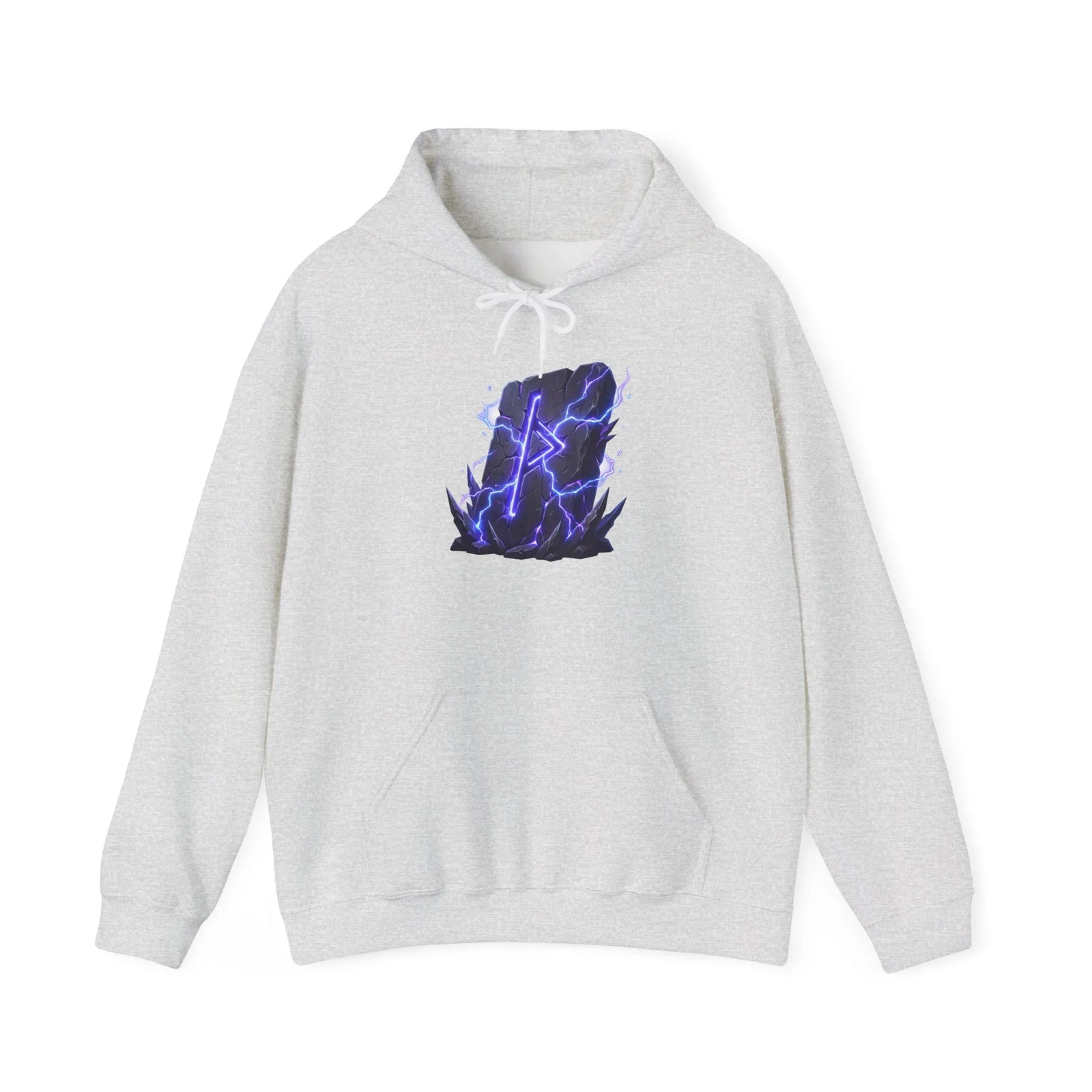 Thurisaz Rune Lightning Graphic Hoodie - Heavy Blend Fleece Pullover - Unisex White