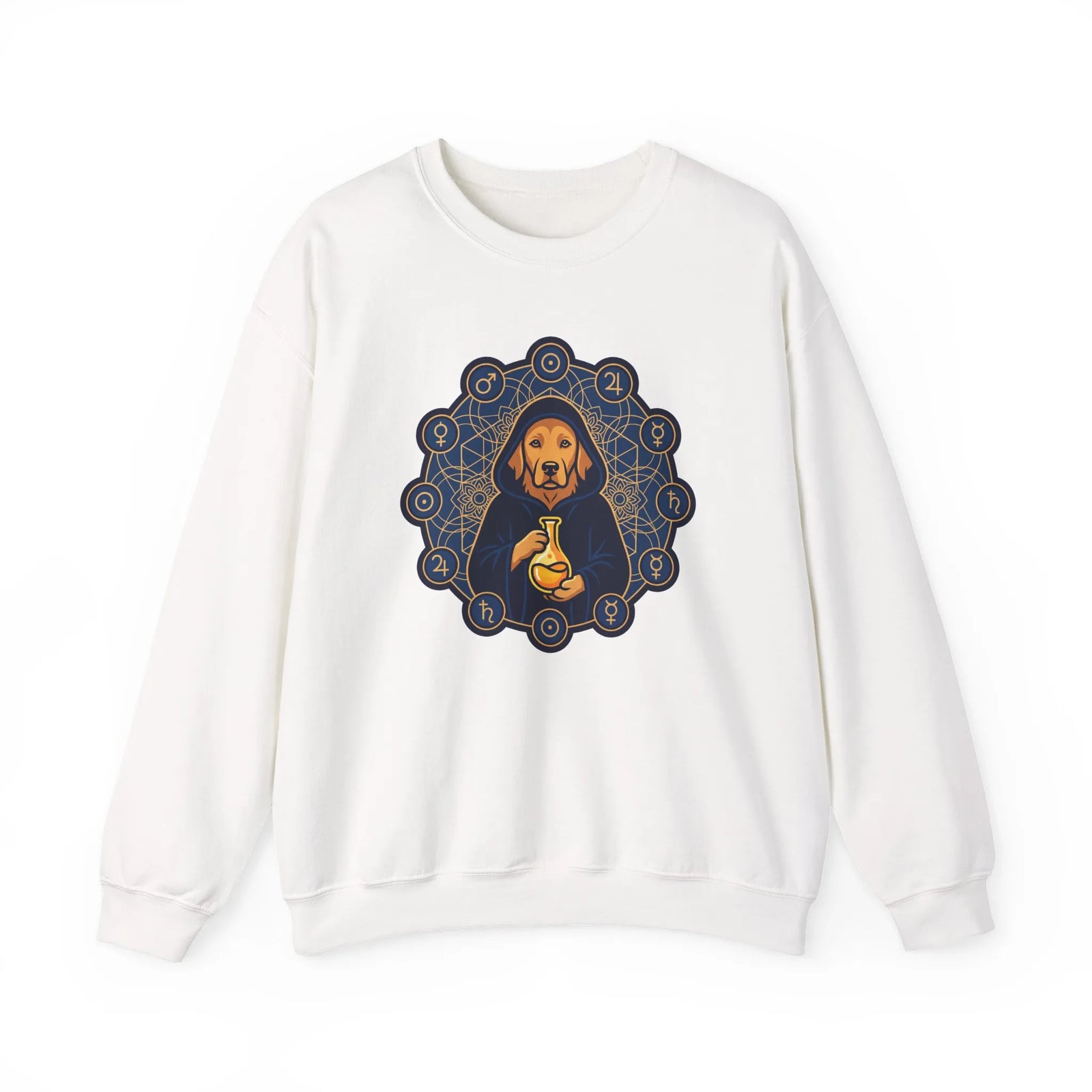 Alchemist Dog Sacred Geometry Spirit Sweatshirt - Heavy Blend Fleece Crewneck - Unisex Ash
