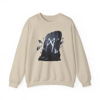 Mannaz Rune Stone Graphic Sweatshirt - Heavy Blend Crewneck Pullover - Unisex Off White