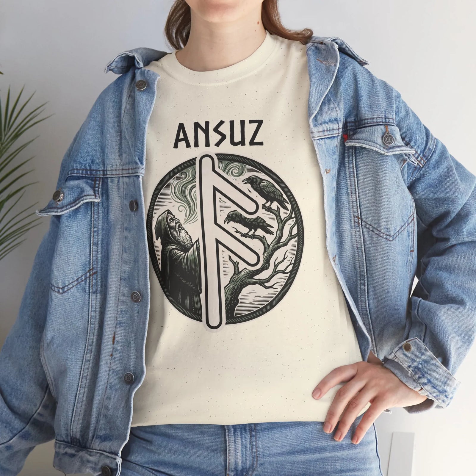 Ansuz Rune Divine Speech Graphic T-Shirt - Heavy Cotton Classic Fit Tee - Unisex White