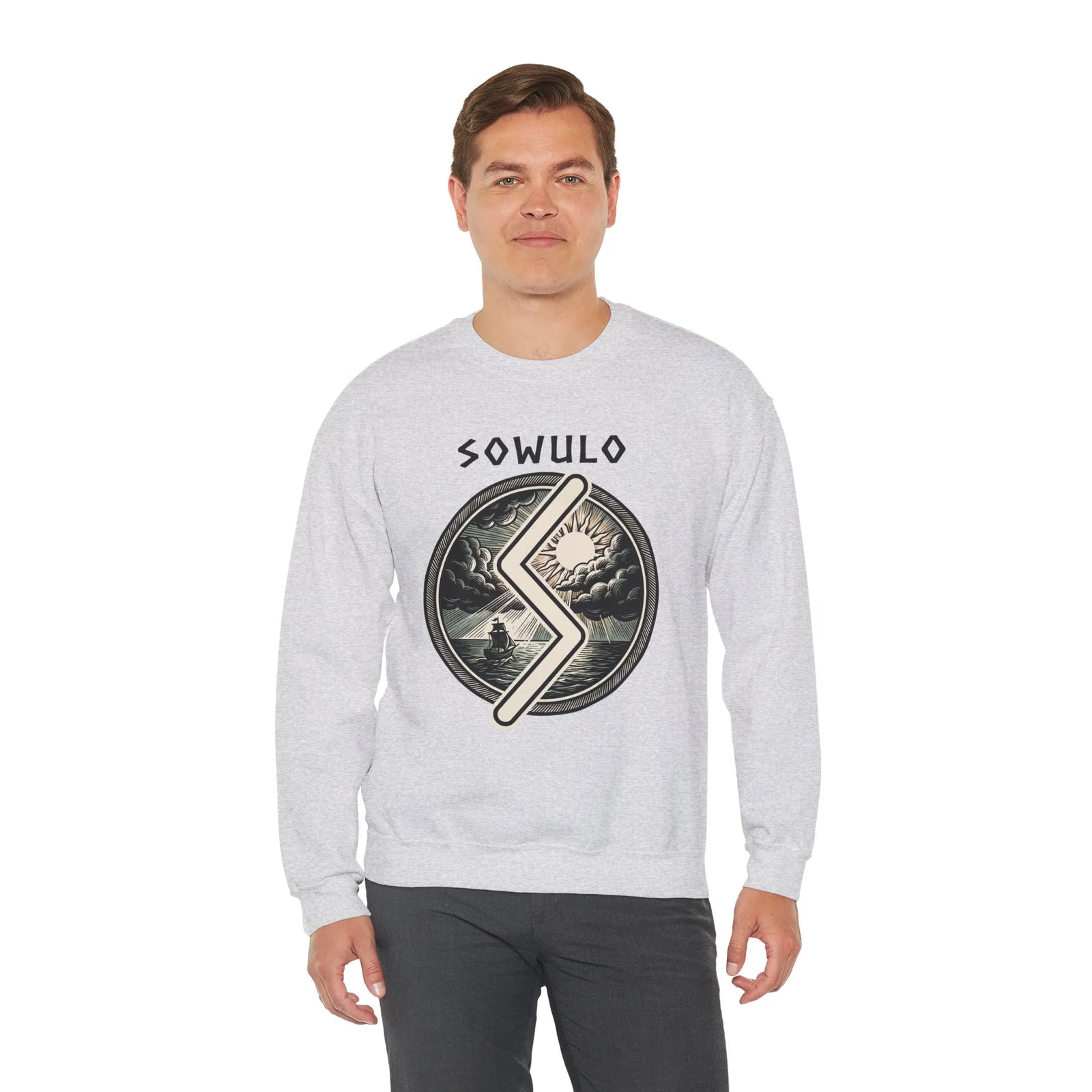 Sowulo Rune Sun Compass Sweatshirt - Heavy Blend Crewneck Fleece - Unisex White