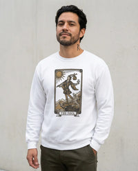 The Fool Tarot Card Graphic Sweatshirt - Heavy Blend Crewneck Fleece - Unisex White