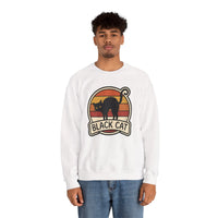 Black Cat Retro Sunset Sweatshirt - Heavy Blend Crewneck Fleece - Unisex White