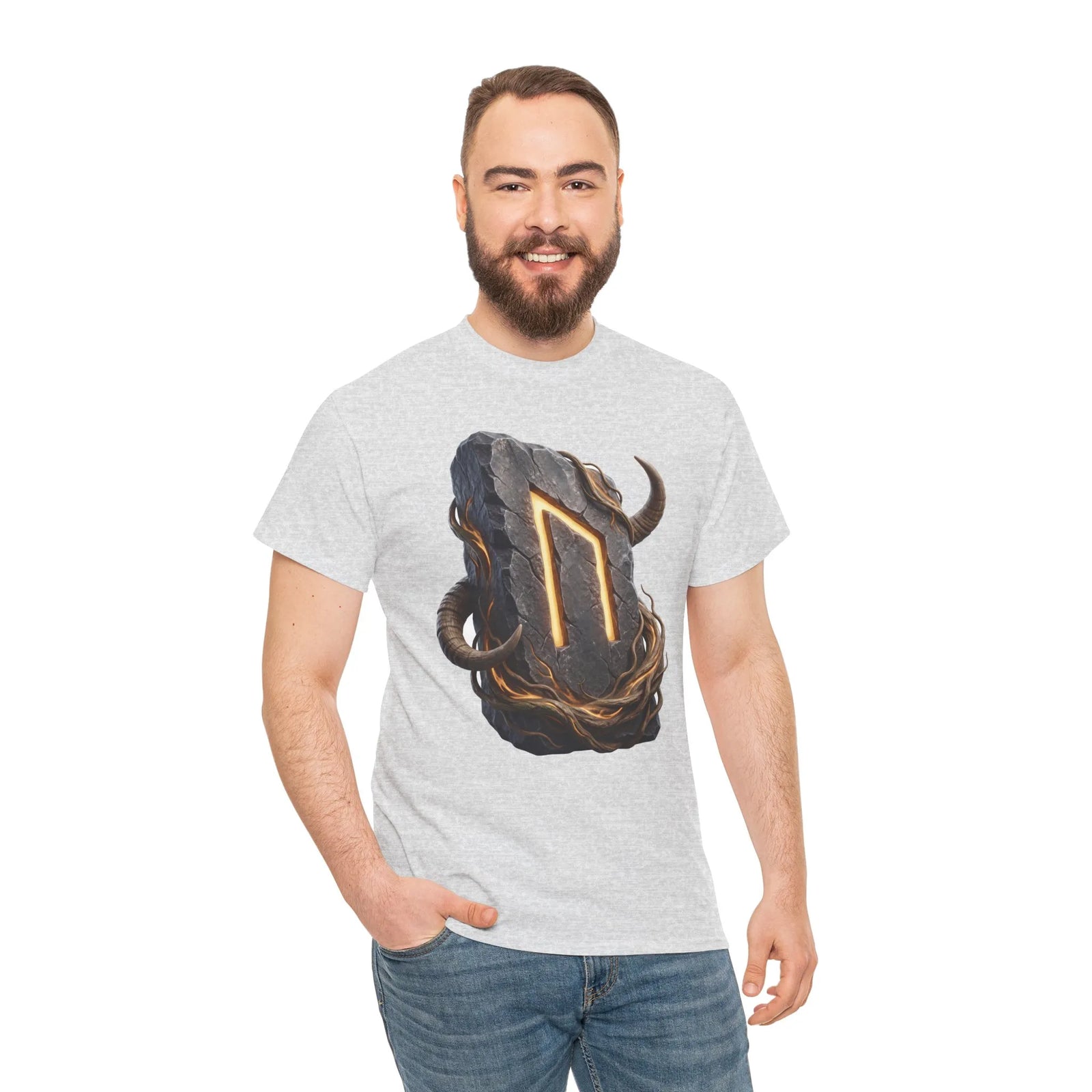 Uruz Rune Wild Ox Strength T-Shirt - Heavy Cotton Classic Fit Tee - Unisex White