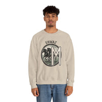 Ehwaz Divine Twins Horse Sweatshirt - Heavy Blend Cotton Blend Crewneck - Unisex White