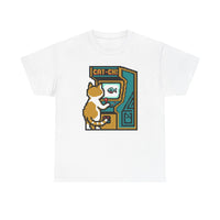 8-Bit Pixel Gaming Cats Arcade T-Shirt - Heavy Cotton Classic Fit Tee - Unisex White