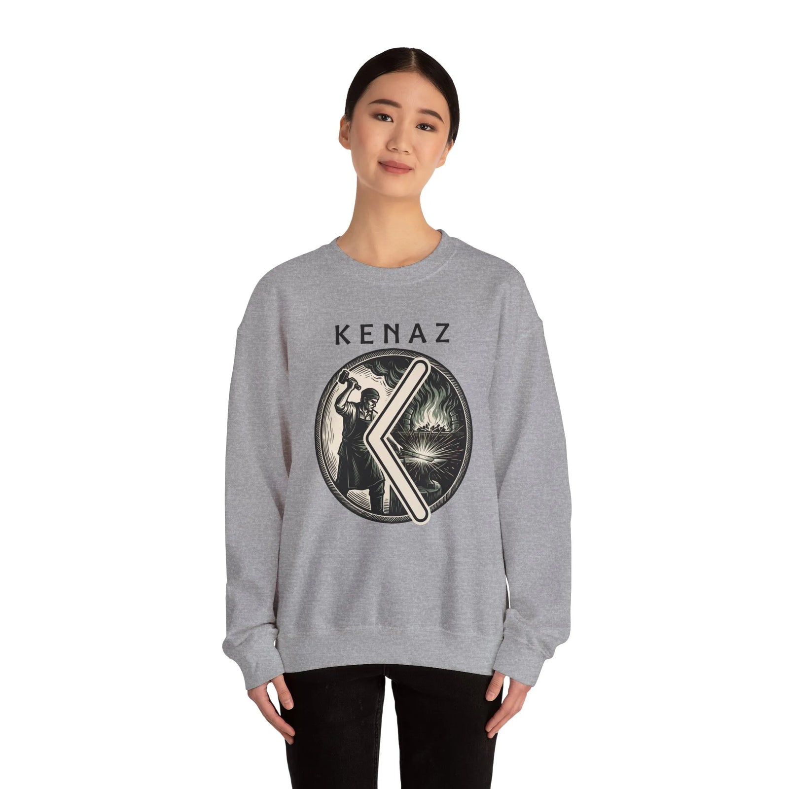 Kenaz Rune Blacksmith Forge Sweatshirt - Soft Cotton Blend Crewneck Fleece - Unisex White
