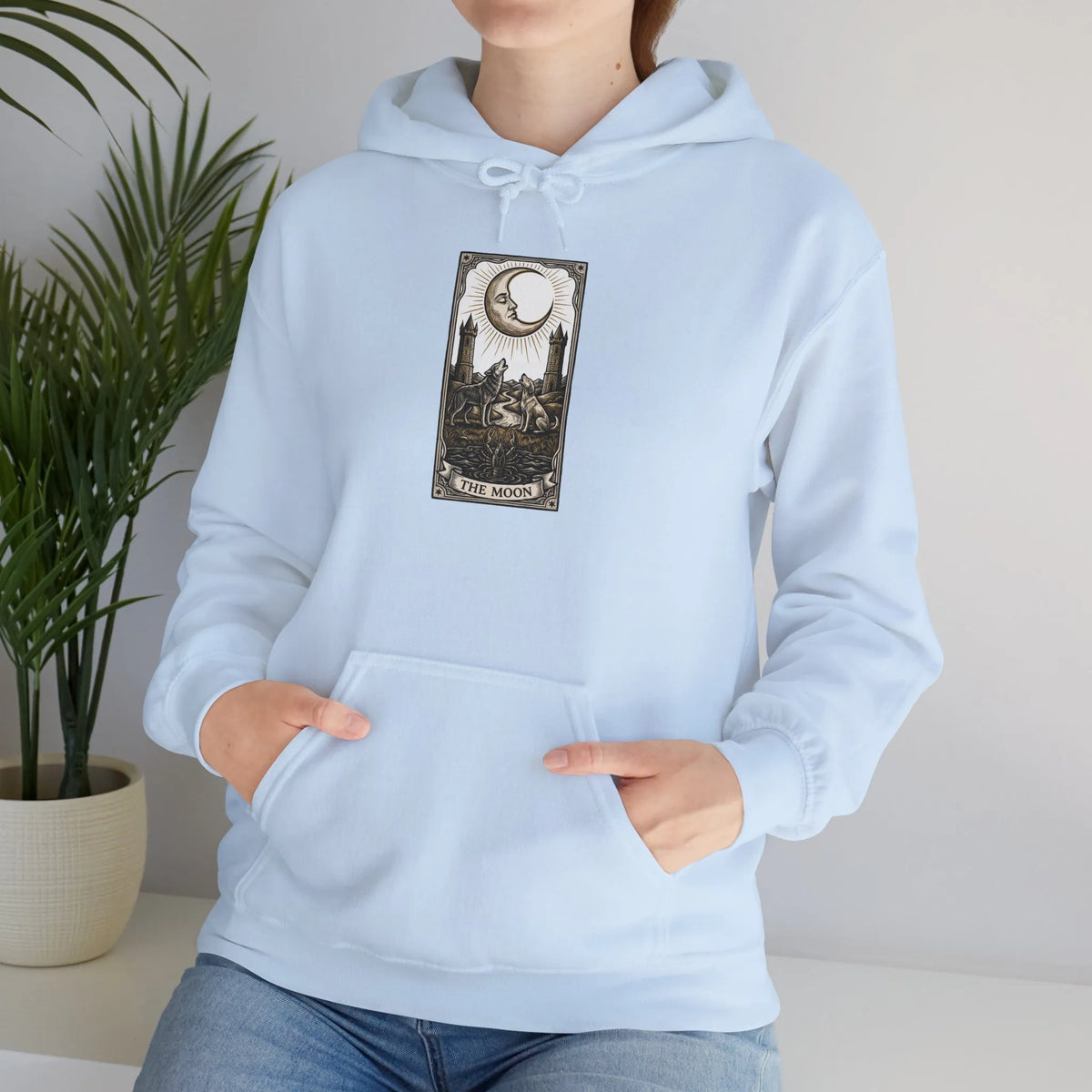 Moon Tarot Card Graphic Hoodie - Soft Fleece Blend Pullover - Unisex Ash