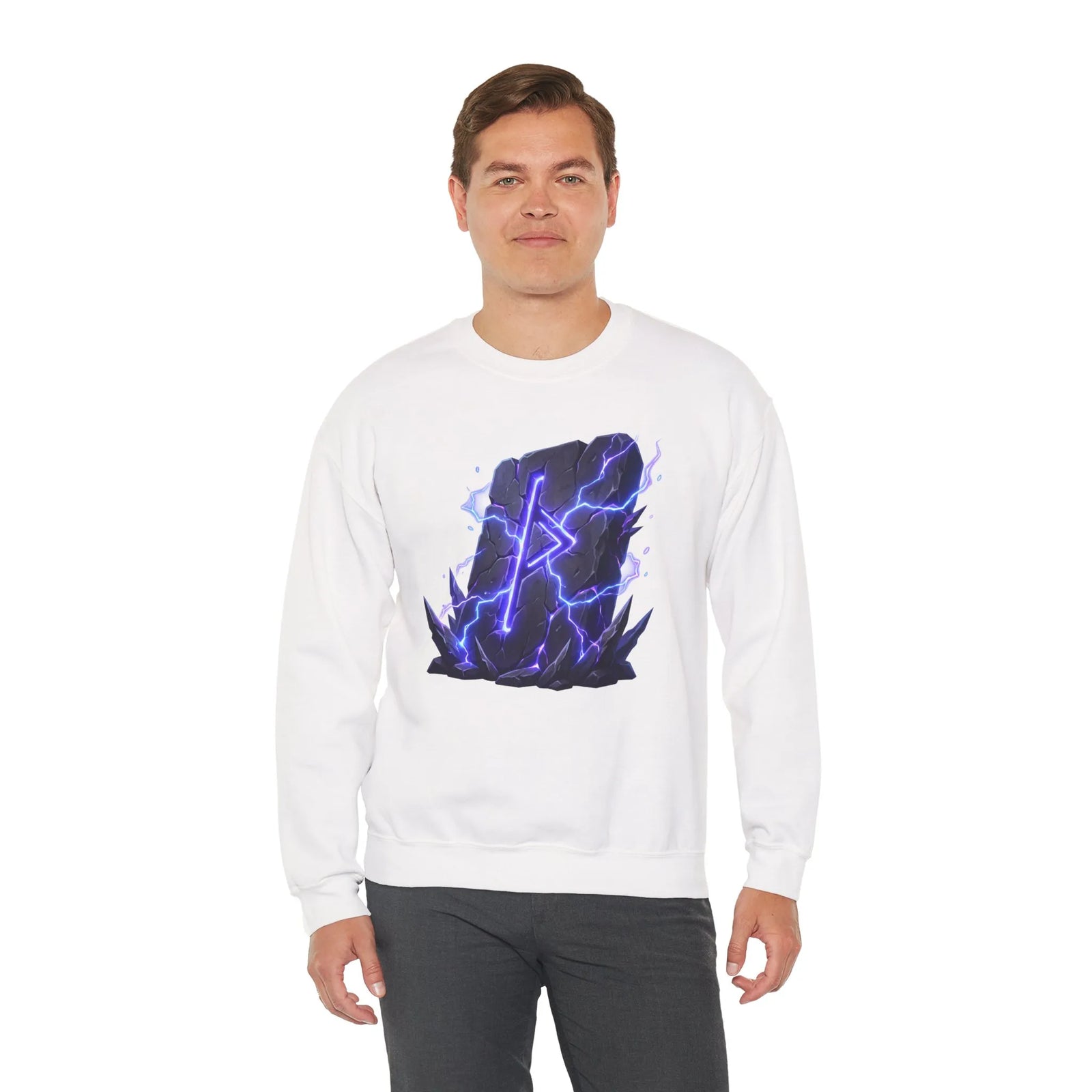 Thurisaz Thorn Rune Graphic Sweatshirt - Heavy Blend Crewneck Fleece - Unisex White