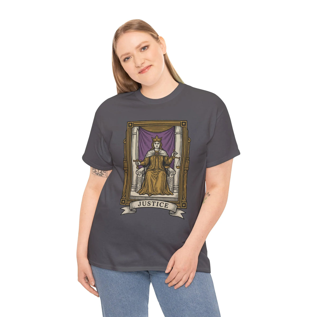 Justice Tarot Card Graphic T-Shirt - Heavy Cotton Classic Fit Tee - Unisex White