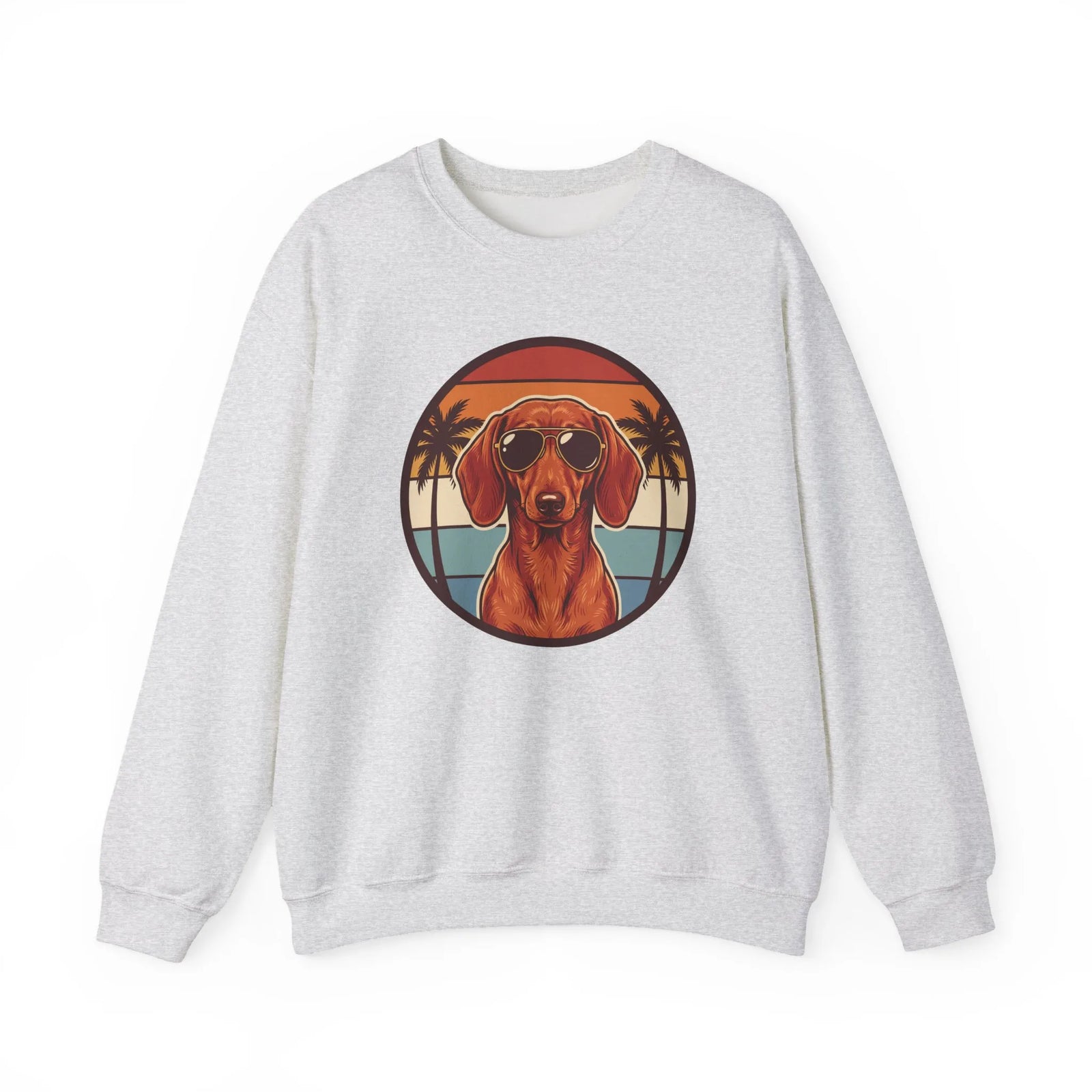 Dachshund Sunset Aviators Sweatshirt - Heavy Blend Fleece Crewneck - Unisex White