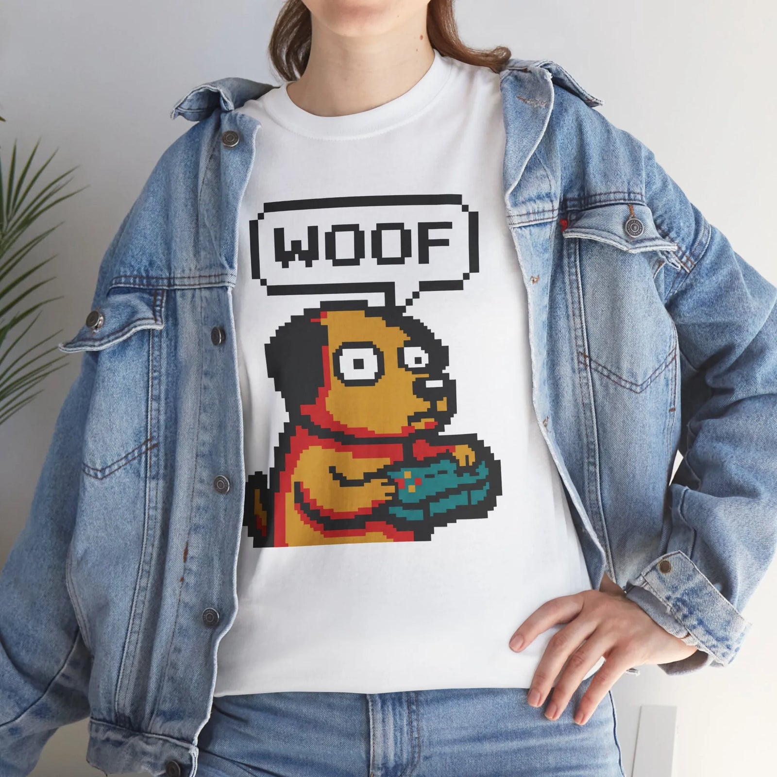8-Bit Pixel Gaming Dog T-Shirt - Heavy Cotton Classic Fit Tee - Unisex White