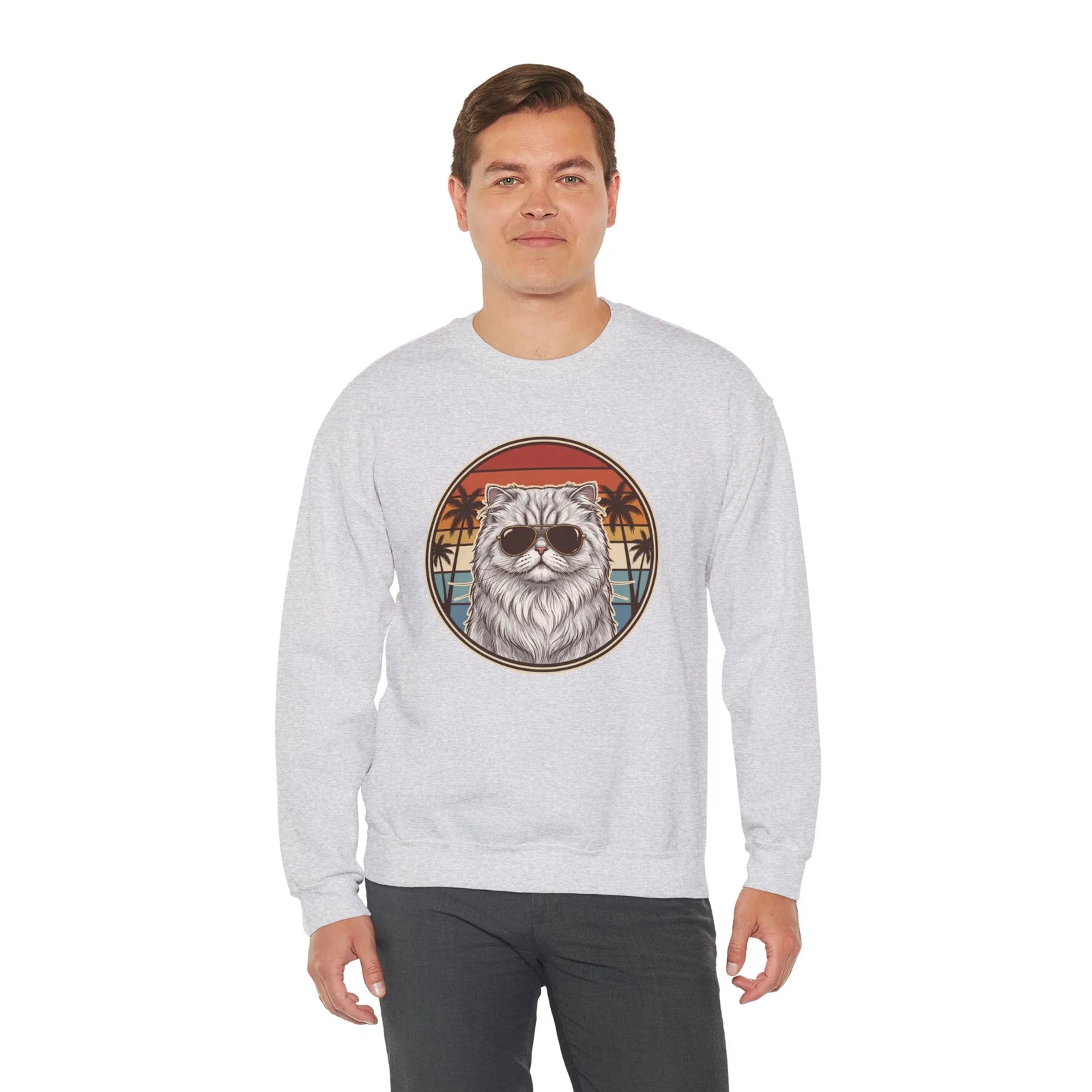 Persian Cool Cat 70s Sunset Aviators Sweatshirt - Heavy Blend Cotton-Poly Crewneck - Unisex White