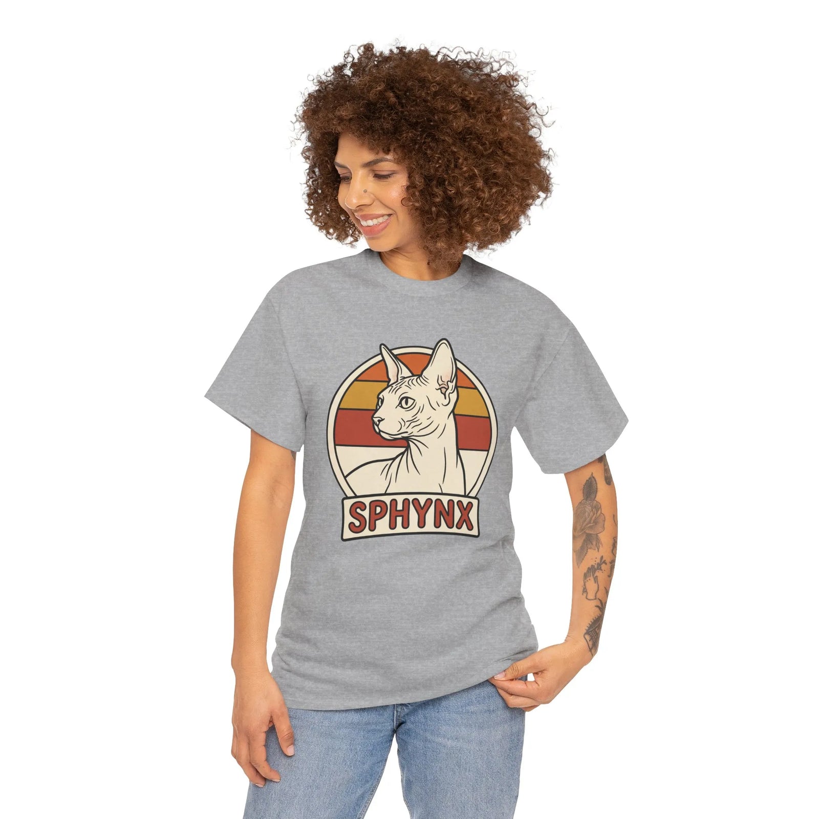 Sphynx Retro 70s Sunset Graphic T-Shirt - Heavy Cotton Classic Fit Tee - Unisex Off White