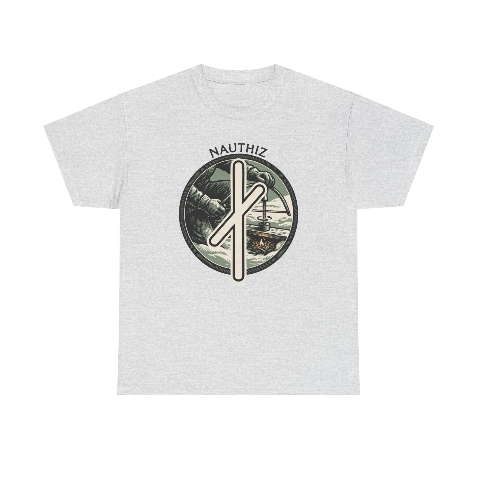 Nauthiz Rune Need Fire T-Shirt - Heavyweight Classic Fit Cotton Tee - Unisex White