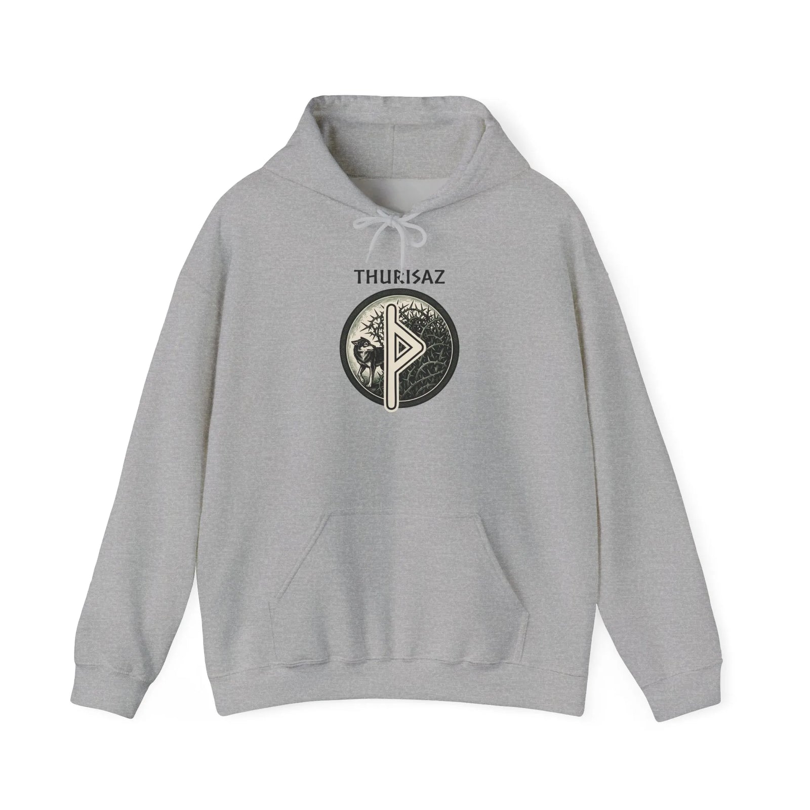 Thurisaz Rune Wolf Graphic Hoodie - Heavy Blend Fleece Pullover - Unisex White