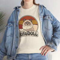 Ragdoll Cat Retro Sunset T-Shirt - Heavyweight Cotton Classic Tee - Unisex White