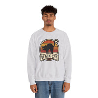 Black Cat Retro Sunset Sweatshirt - Heavy Blend Crewneck Fleece - Unisex White