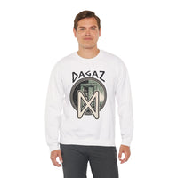 Dagaz Rune Dawn Dusk Graphic Sweatshirt - Heavyweight Cotton Poly Blend Crewneck - Unisex White