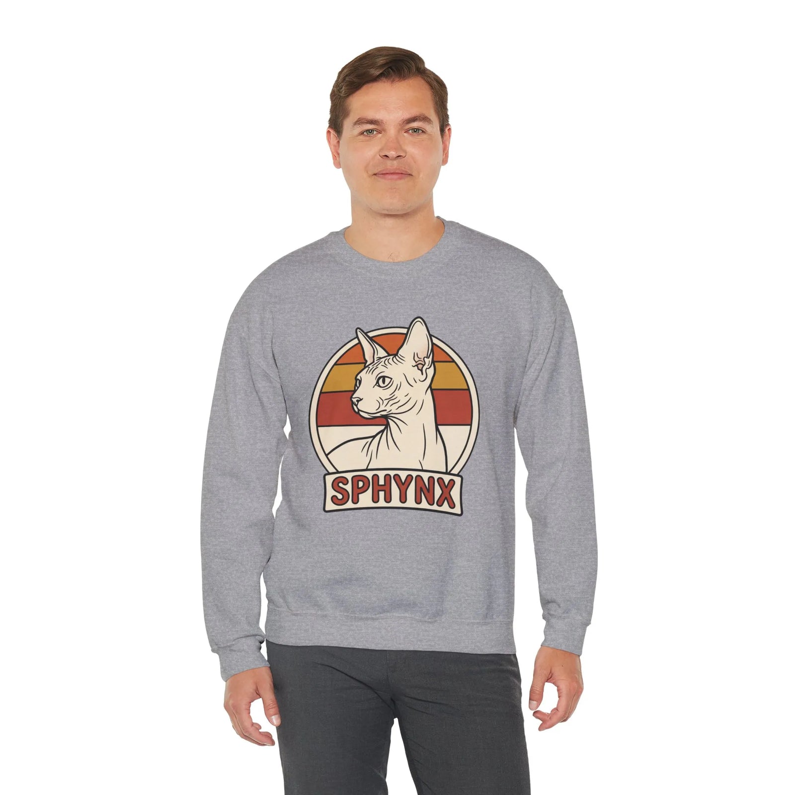 Sphynx Retro 70s Sunset Breeds Sweatshirt - Heavy Blend Crewneck Fleece - Unisex Ash