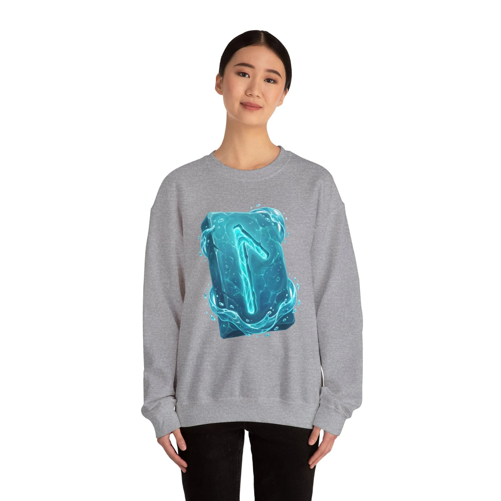 Laguz Water Rune Symbol Sweatshirt - Heavy Blend Crewneck Fleece - Unisex Ash Gray