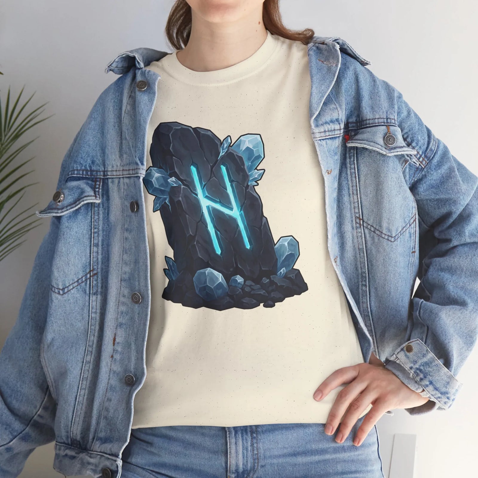 Hagalaz Rune Stone Graphic T-Shirt - Heavyweight Cotton Classic Fit - Unisex White