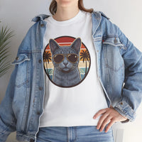 Russian Blue Cat Aviator T-Shirt - Heavy Cotton Classic Fit Tee - Unisex White