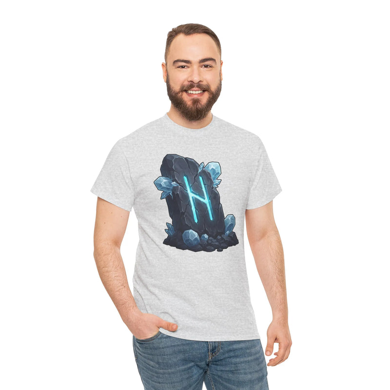 Hagalaz Rune Stone Graphic T-Shirt - Heavyweight Cotton Classic Fit - Unisex White