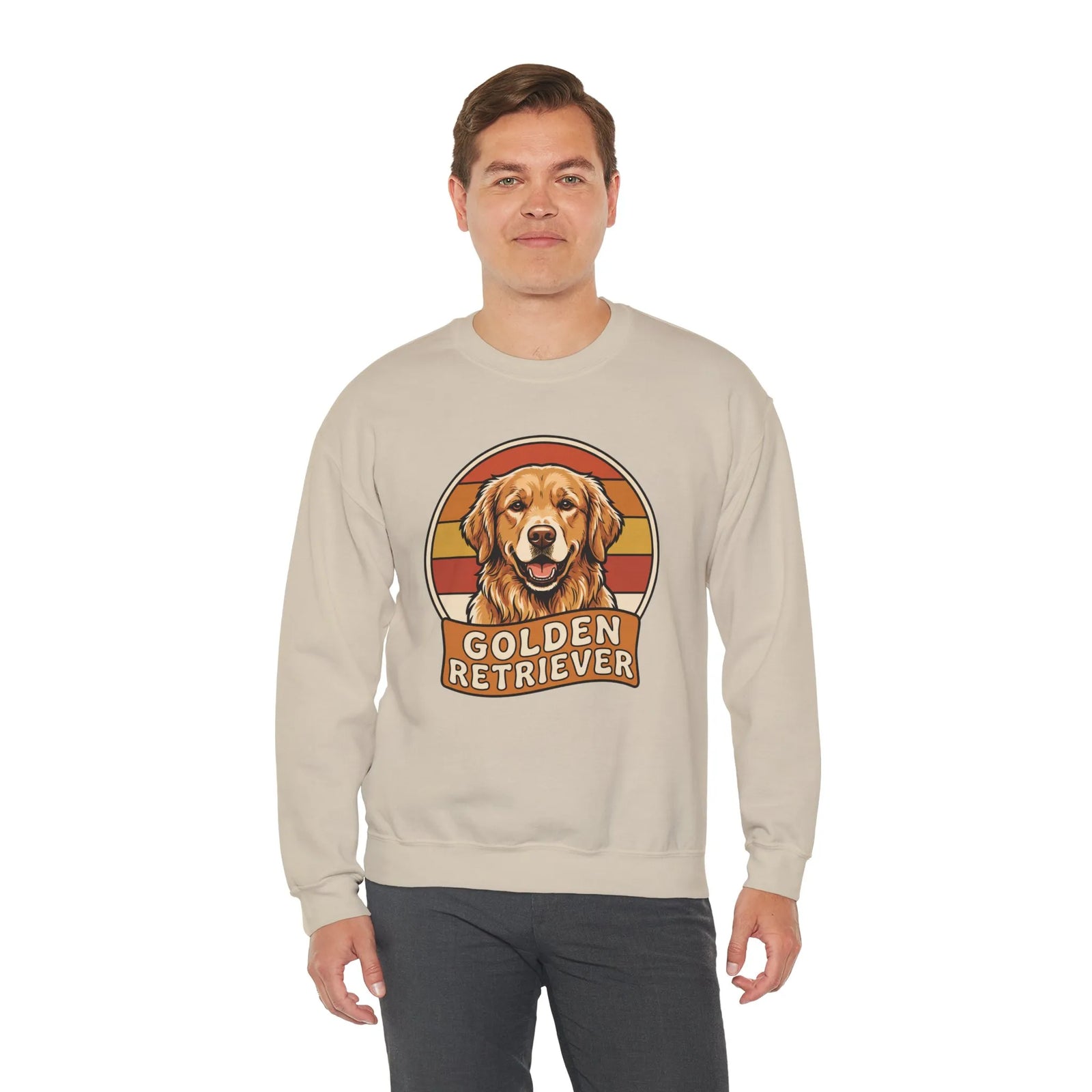 Golden Retriever Retro 70s Sunset Sweatshirt - Heavy Blend Fleece Crewneck - Unisex Ash