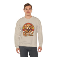 Golden Retriever Retro 70s Sunset Sweatshirt - Heavy Blend Fleece Crewneck - Unisex Ash