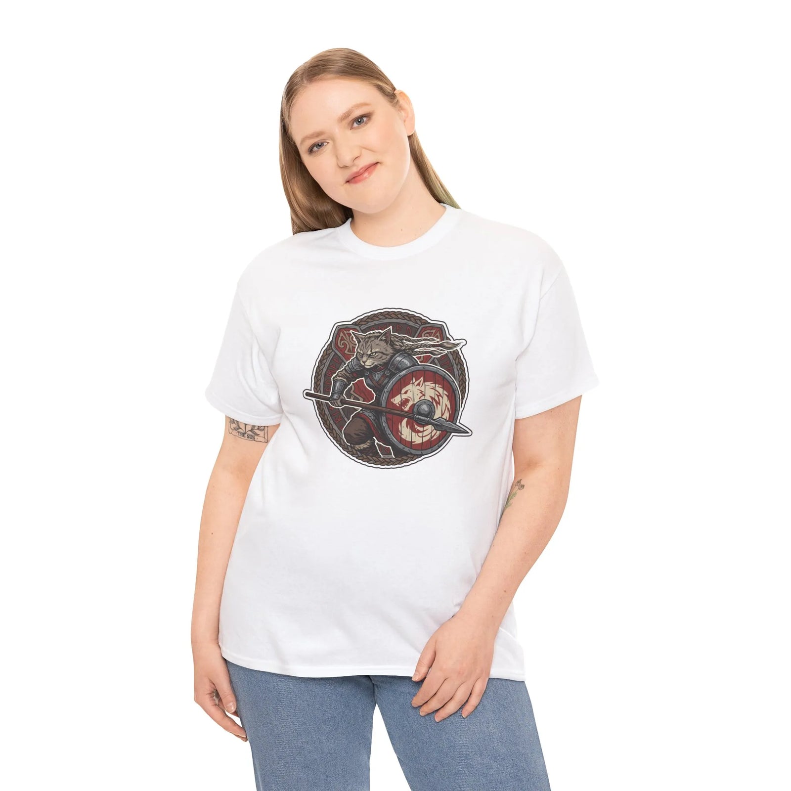 Viking Berserker Cats Shieldmaiden T-Shirt - Heavy Cotton Classic Fit Tee - Unisex White
