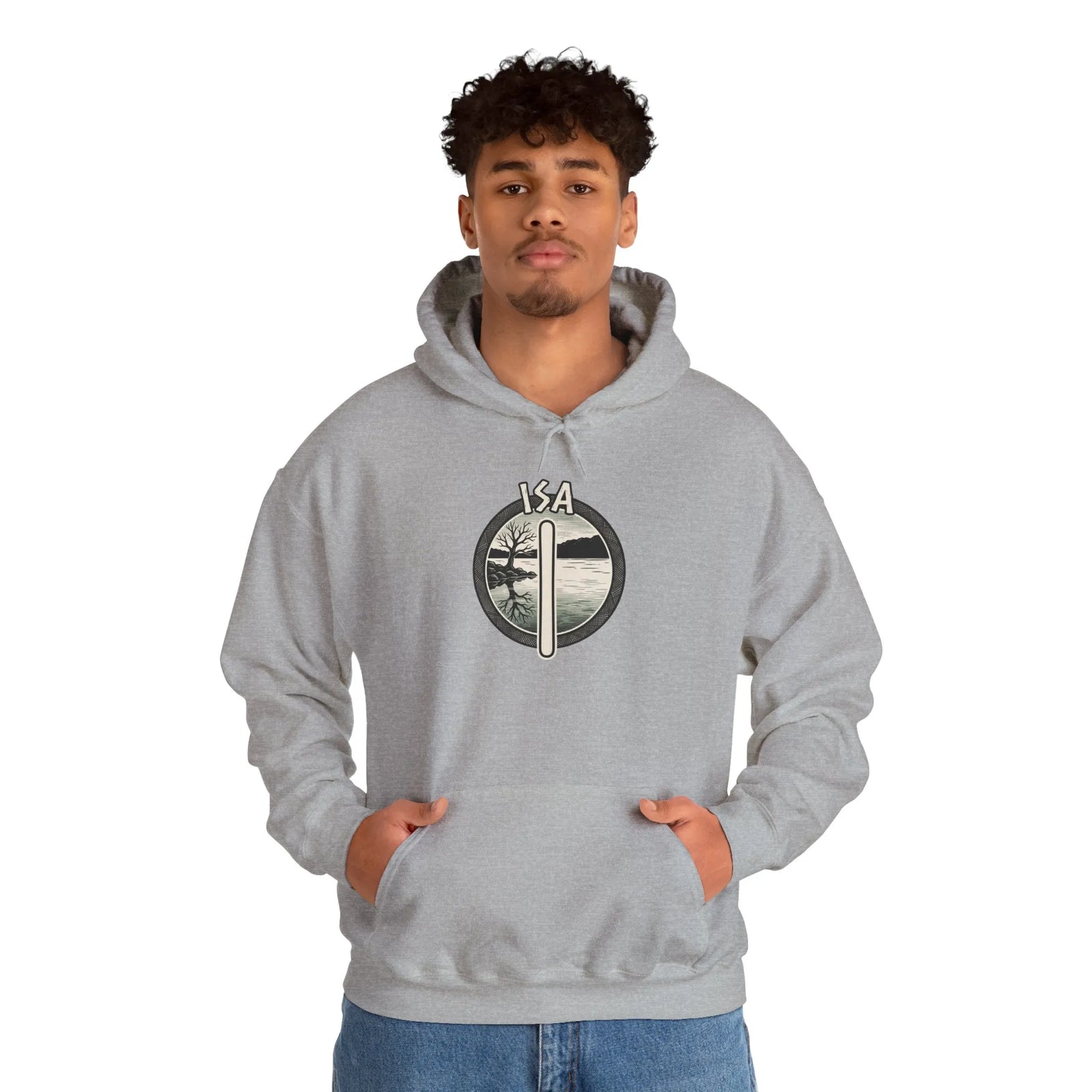 Isa Rune Ice Stillness Hoodie - Heavy Blend Fleece Pullover - Unisex White