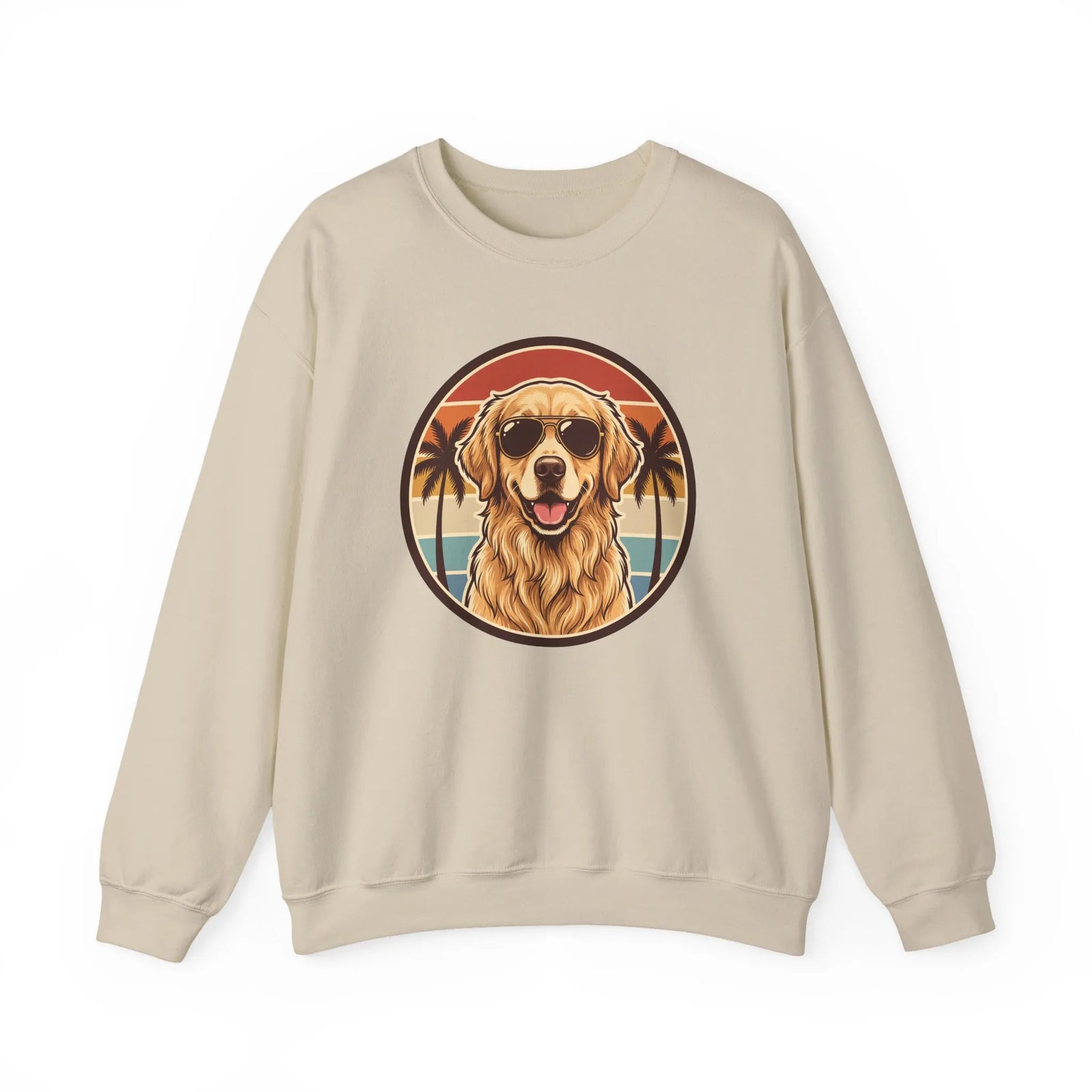 Golden Retriever Sunset Sweatshirt - Heavy Blend Cotton Poly Crewneck - Unisex White