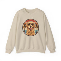 Golden Retriever Sunset Sweatshirt - Heavy Blend Cotton Poly Crewneck - Unisex White