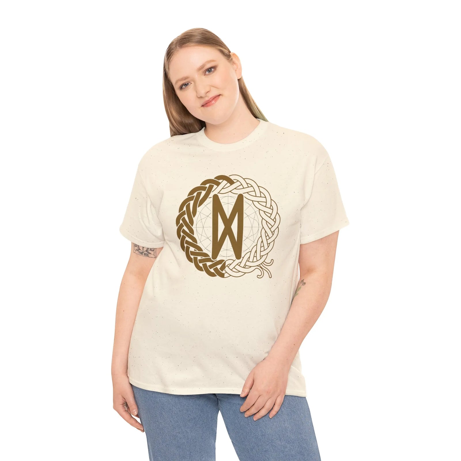 Norse Dagaz Rune Celtic Knot T-Shirt - Heavyweight Cotton Classic Fit Tee - Unisex White