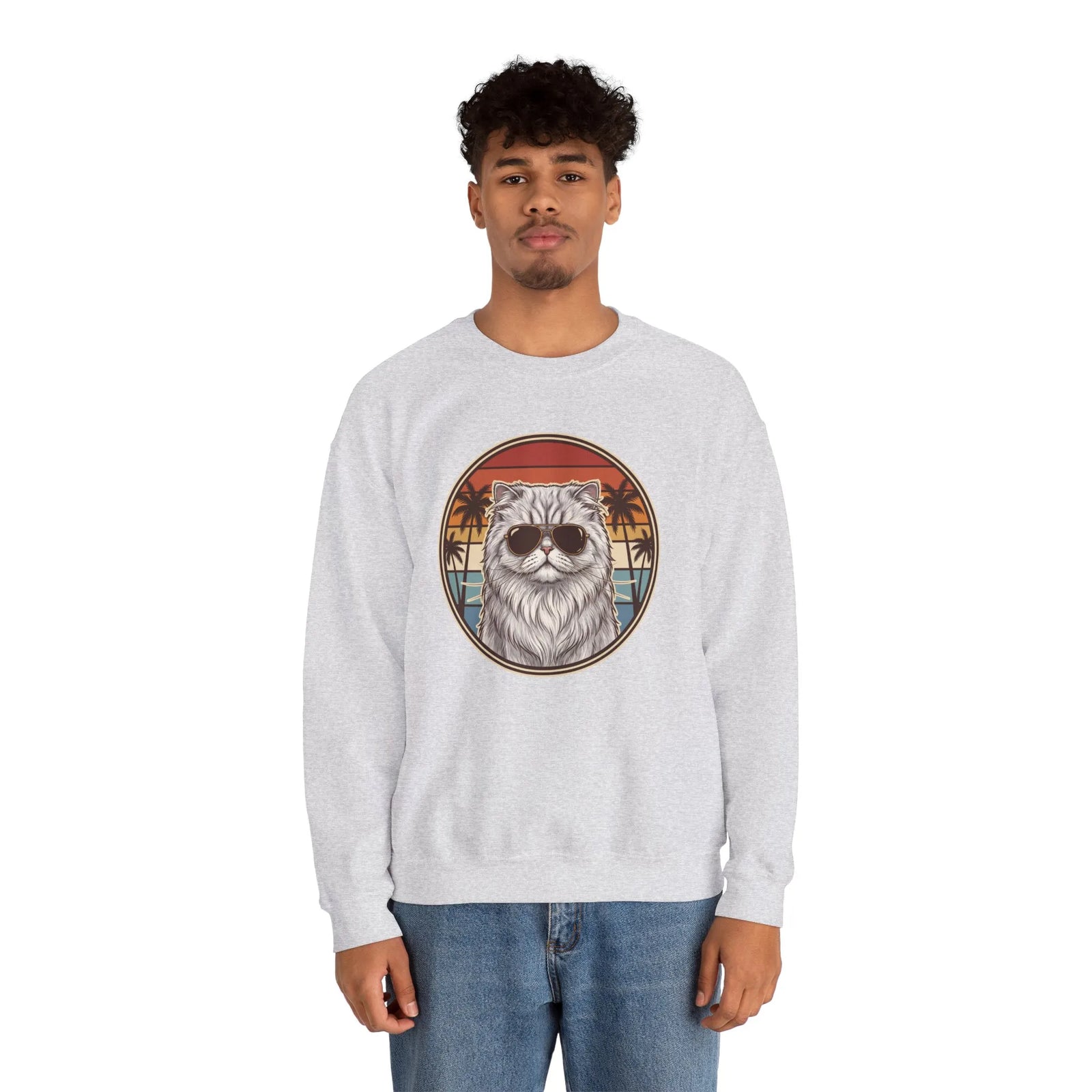 Persian Cool Cat 70s Sunset Aviators Sweatshirt - Heavy Blend Cotton-Poly Crewneck - Unisex White