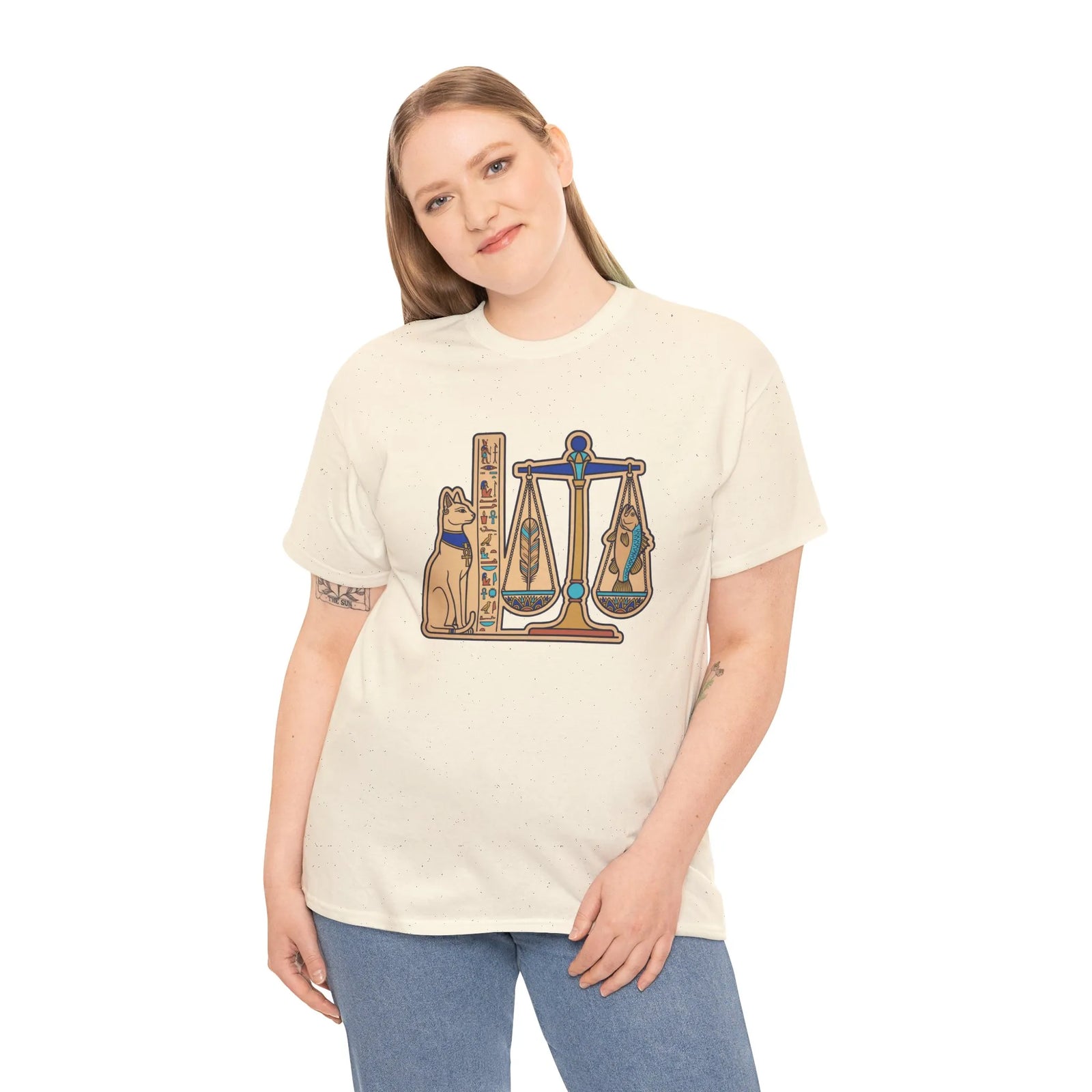 Egyptian Scales Pharaoh Cat Graphic T-Shirt - Heavy Cotton Classic Fit Tee - Unisex White