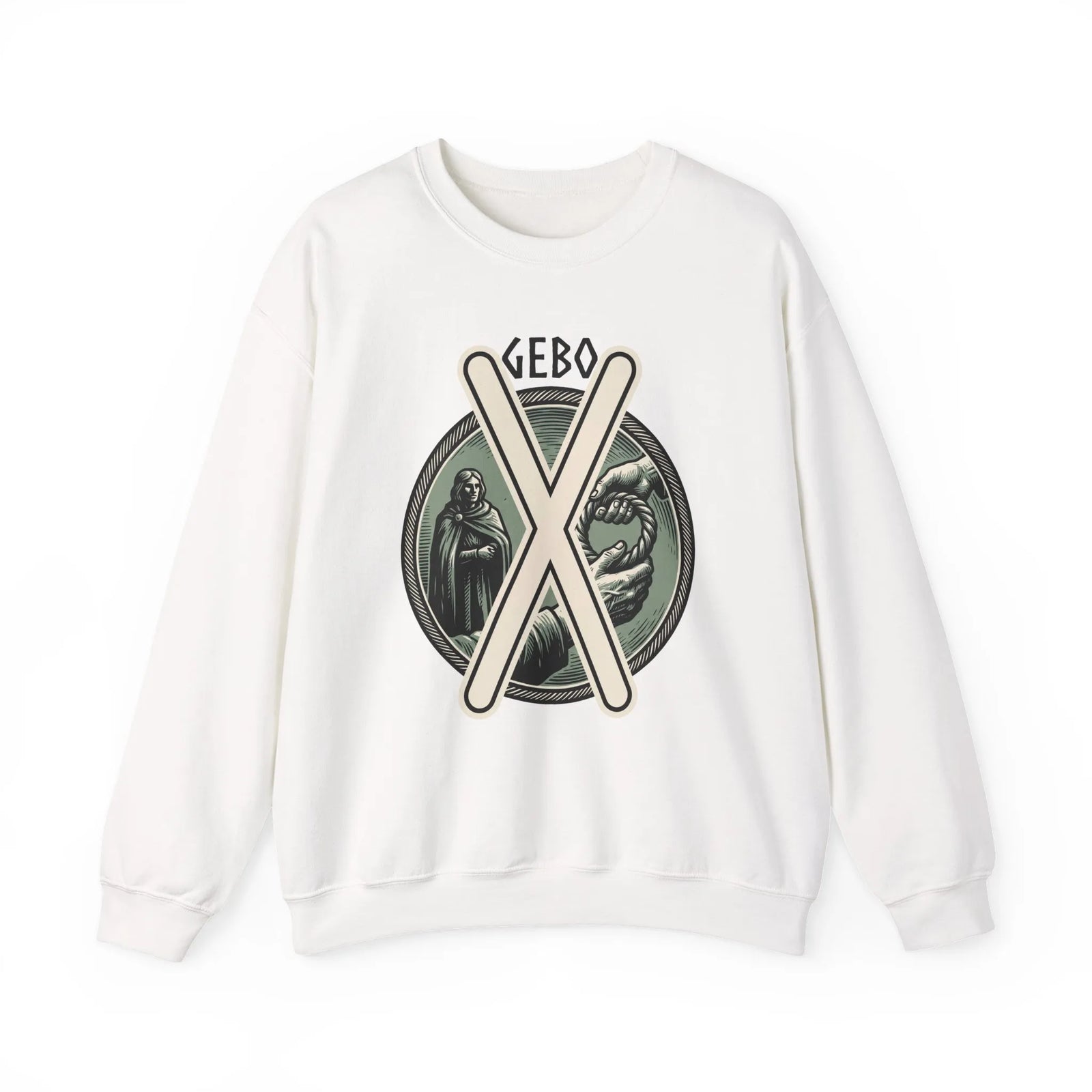 Gebo Rune Gift Cycle Graphic Sweatshirt - Heavyweight Cotton Blend Crewneck - Unisex White