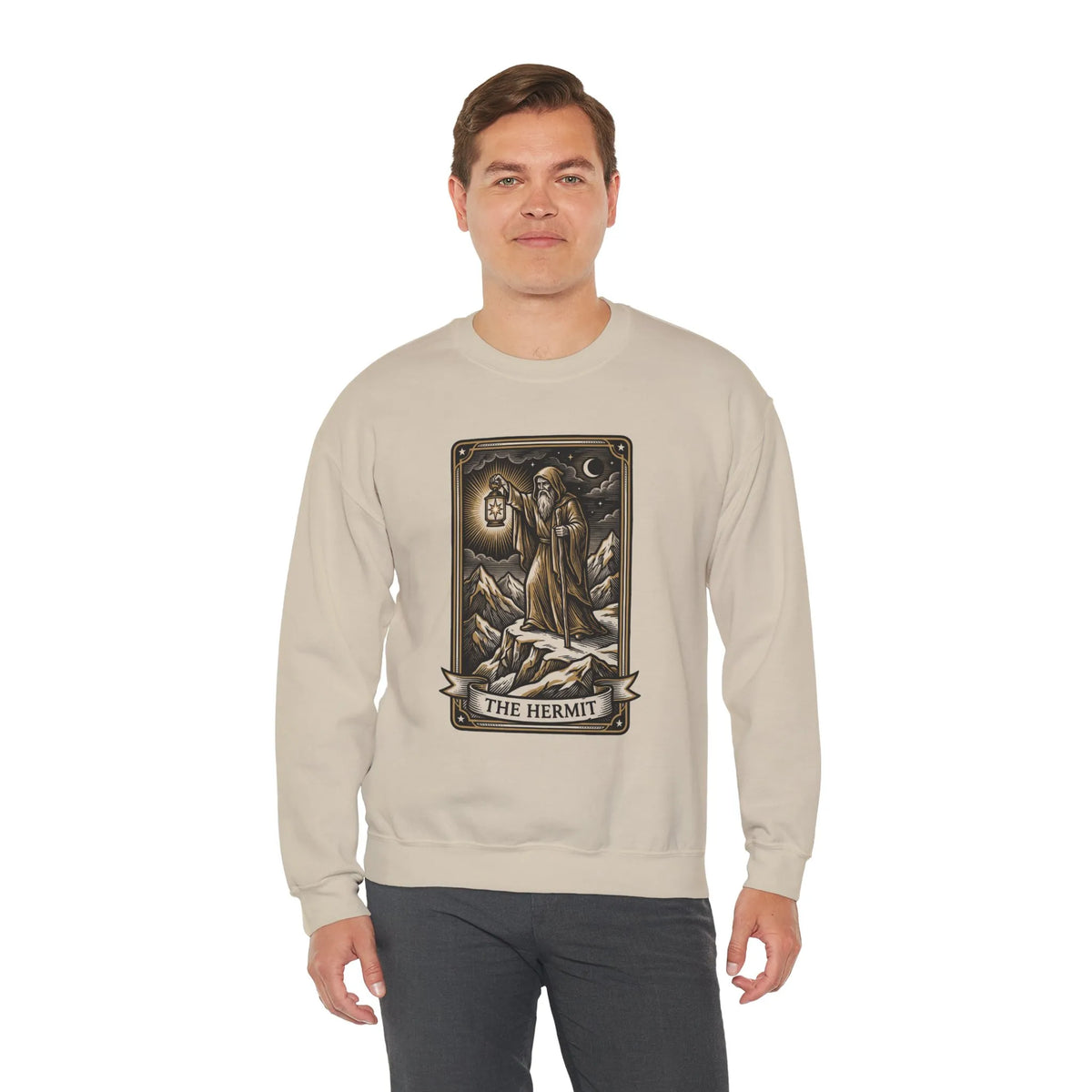 The Hermit Tarot Card Sweatshirt - Heavy Blend Crewneck Fleece - Unisex Off White