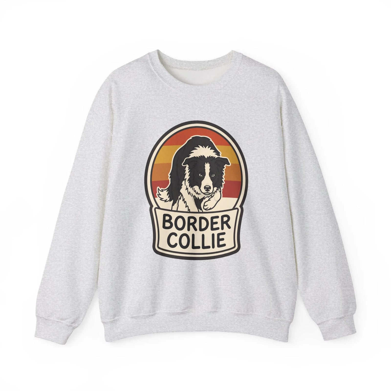 Border Collie Retro Sunset Sweatshirt - Heavy Blend Cotton Blend Crewneck - Unisex White