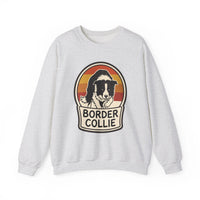 Border Collie Retro Sunset Sweatshirt - Heavy Blend Cotton Blend Crewneck - Unisex White
