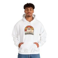 Ragdoll Cat Retro 70s Sunset Hoodie - Soft Blend Fleece Pullover Hoodie - Unisex White