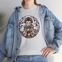 Ukiyo-e Samurai Cat Fan Dancer T-Shirt - Heavy Cotton Classic Fit Tee - Unisex White