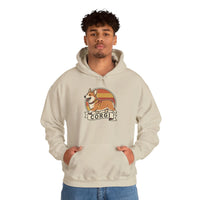 Corgi Retro 70s Sunset Graphic Hoodie - Soft Cotton-Poly Blend Pullover - Unisex White