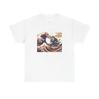 Ronin & Wave Ukiyo-e Cat T-Shirt - Heavy Cotton Classic Fit Tee - Unisex White