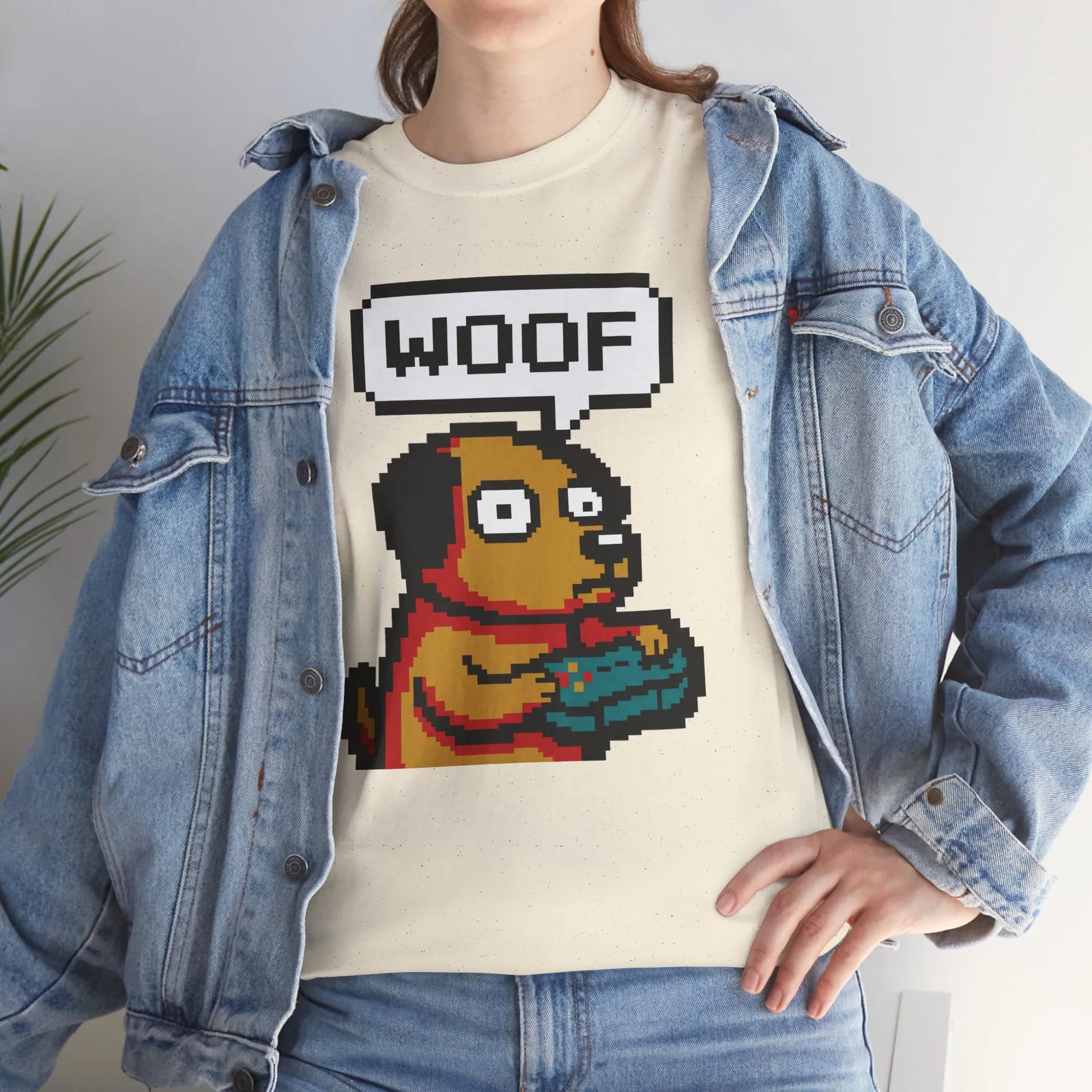 8-Bit Pixel Gaming Dog T-Shirt - Heavy Cotton Classic Fit Tee - Unisex White