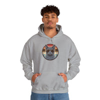 Russian Blue Aviator Cat 70s Sunset Hoodie - Soft Blend Fleece Pullover - Unisex White